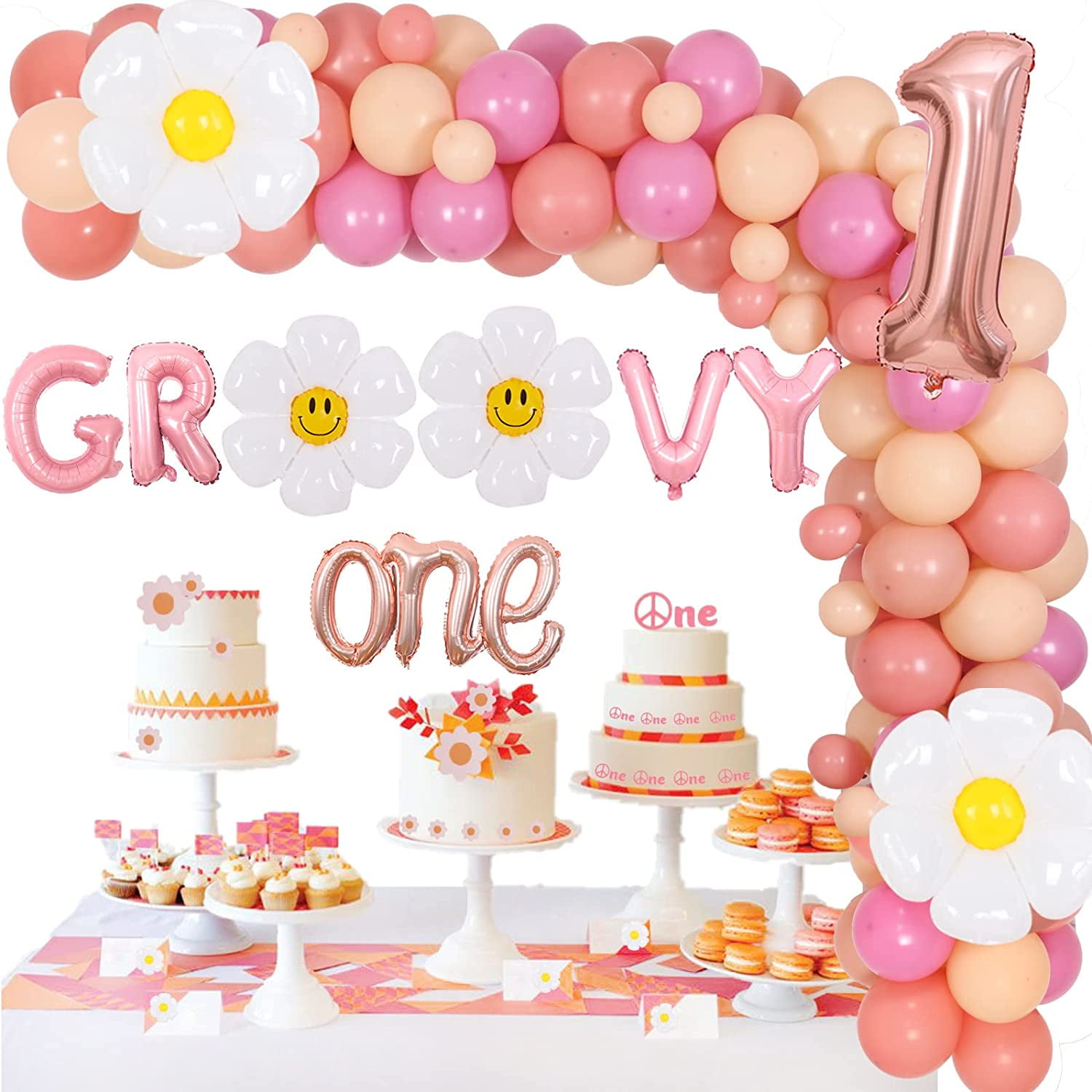 Groovy One First Birthday Decorations, Daisy Balloon Garland Kit Pink and Apricot Boho for Girl One Year Old, Retro Hippie 1st Party Supplies - Walmart.com